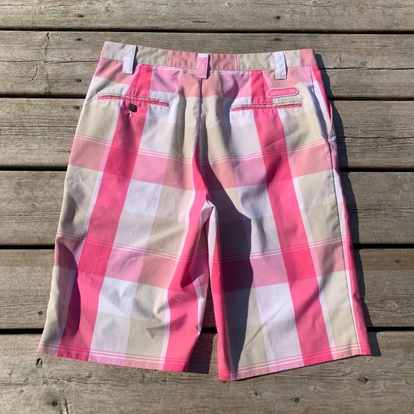 Adidas Men's Plaid Golf Shorts - Pink, White & Khaki - Size 32 - Picture 6 of 8